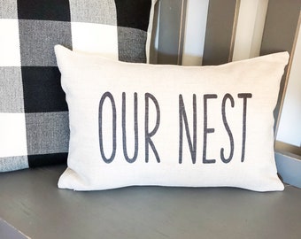 Our Nest Linen Pillow Cover: Rustic Farmhouse Throw Pillow