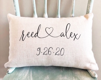 Personalized Wedding Gifts Pillow Cover - Throw Pillow Cover Couples Name Gift & Established Date Custom Pillow - Rustic Wedding Decor