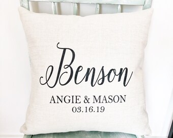 Personalized Linen Pillow Cover - Farmhouse Monogram, Wedding Gift
