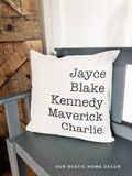 Personalized Family Names Linen Pillow Cover: Farmhouse Rustic Decor