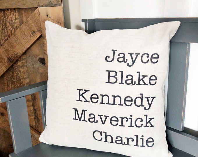 Personalized Family Names Linen Pillow Cover: Farmhouse Rustic Decor