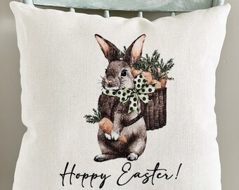 Linen Easter Bunny Pillow Cover: Rustic Spring Decor