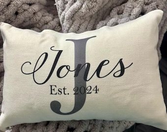 Personalized Linen Throw Pillow Cover: Family Name Monogram