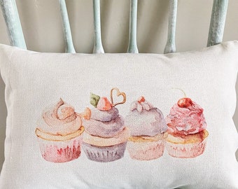 Cupcakes Linen Pillow Cover: Valentine's Day Holiday Decor