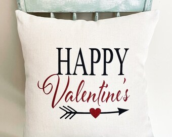 Happy Valentine's Day Linen Pillow Cover: Rustic Holiday Decor
