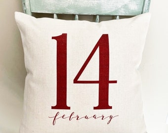 February 14 Linen Pillow Cover - Valentine's Day Decor