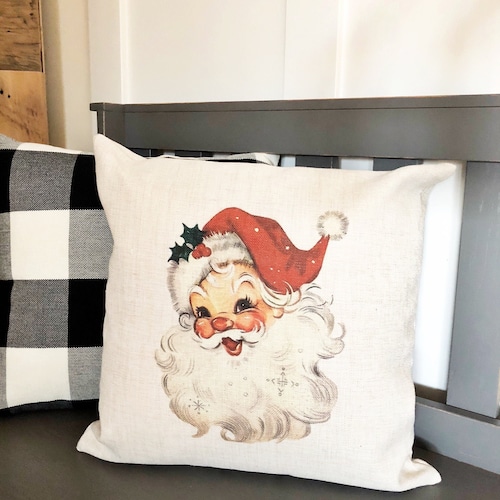 Christmas Pillow Cover Vintage Santa Christmas Decor Etsy