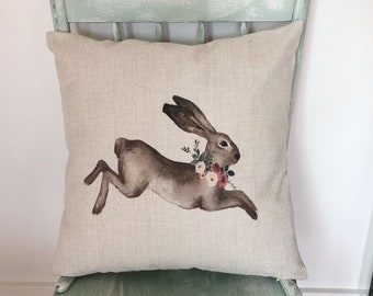 Linen Easter Bunny Pillow Cover: Rustic Farmhouse Decor