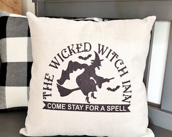Witch Halloween Linen Pillow Cover - October 31 Fall Decor