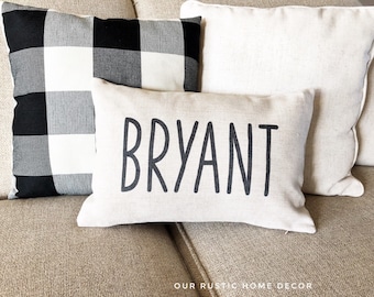 Personalized Name Linen Lumbar Pillow Cover: Farmhouse Decor