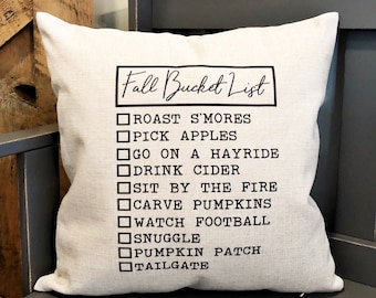 Fall Bucket List Linen Pillow Cover - Farmhouse Autumn Decor