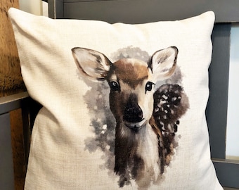 Deer Christmas Pillow Cover: Linen Farmhouse Holiday Decor
