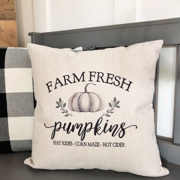 Farm Fresh Pumpkin Linen Pillow Cover - Autumn Farmhouse Decor