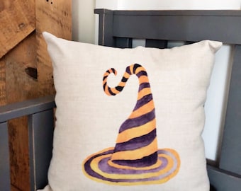 Witch Hat Halloween Pillow Cover: Linen October 31 Decor