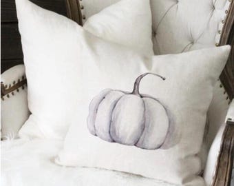 Watercolor Pumpkin Pillow Cover: Oatmeal Linen Fall Decor