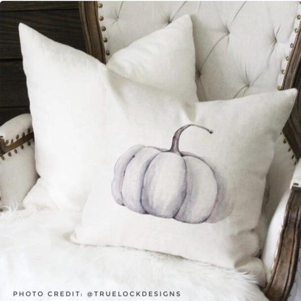 Watercolor Pumpkin Pillow Cover: Oatmeal Linen Fall Decor