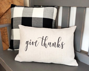 Give Thanks Linen Pillow Cover: Farmhouse Autumn Decor