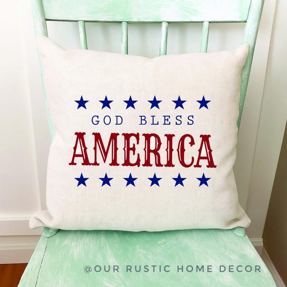 God Bless America Linen Pillow Cover: Patriotic Farmhouse Decor - Etsy