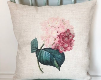 Hydrangea Floral Linen Pillow Cover: Shabby Chic Farmhouse Decor