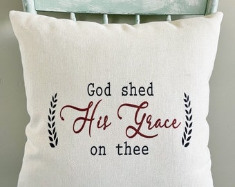 Linen Patriotic Pillow Cover: God Shed His Grace, Rustic USA Decor
