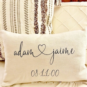 Couples Gift Personalized Wedding Pillow Cover - Throw Pillow Cover Name Gift & Established Date Custom Pillow - Bridal Shower Gift for HER