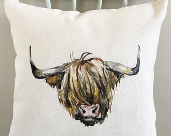 Highland Cow Linen Pillow Cover: Modern Farmhouse Decor