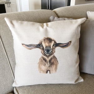Happy Goat Farmhouse Pillows - Farmhouse Pillow Cover - Farm Animal  Linen Pillow Cover - Farmhouse Pillow Covers - Rustic Decor Pillow