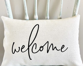 Welcome Linen Pillow Cover: Farmhouse Porch Decor