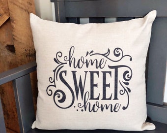 Home Sweet Home Linen Pillow Cover - Rustic Farmhouse Decor