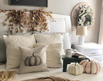 Linen Pumpkin Pillow Cover: Watercolor Farmhouse Fall Decor