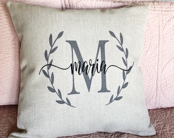 Personalized Linen Pillow Cover: Family Name Monogram, Farmhouse Decor