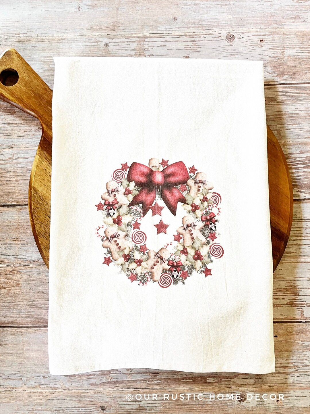 Christmas Wreath Candy Tea Towel Christmas Gift Kitchen Etsy