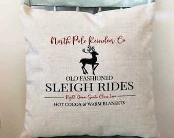 Reindeer Christmas Pillow Cover: Rustic Linen Farmhouse Decor