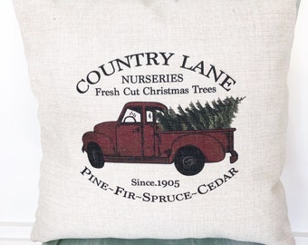 Christmas Truck Linen Pillow Cover: Rustic Farmhouse Decor