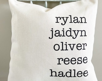 Personalized Family Names Linen Pillow Cover: Farmhouse Decor Gift