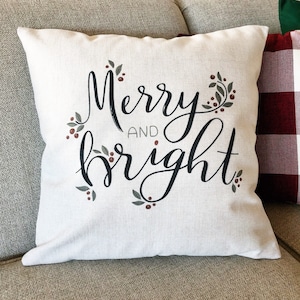 Frohe und helle Weihnachten Kissenbezug: Rustikales Leinen Bauernhaus Dekor
