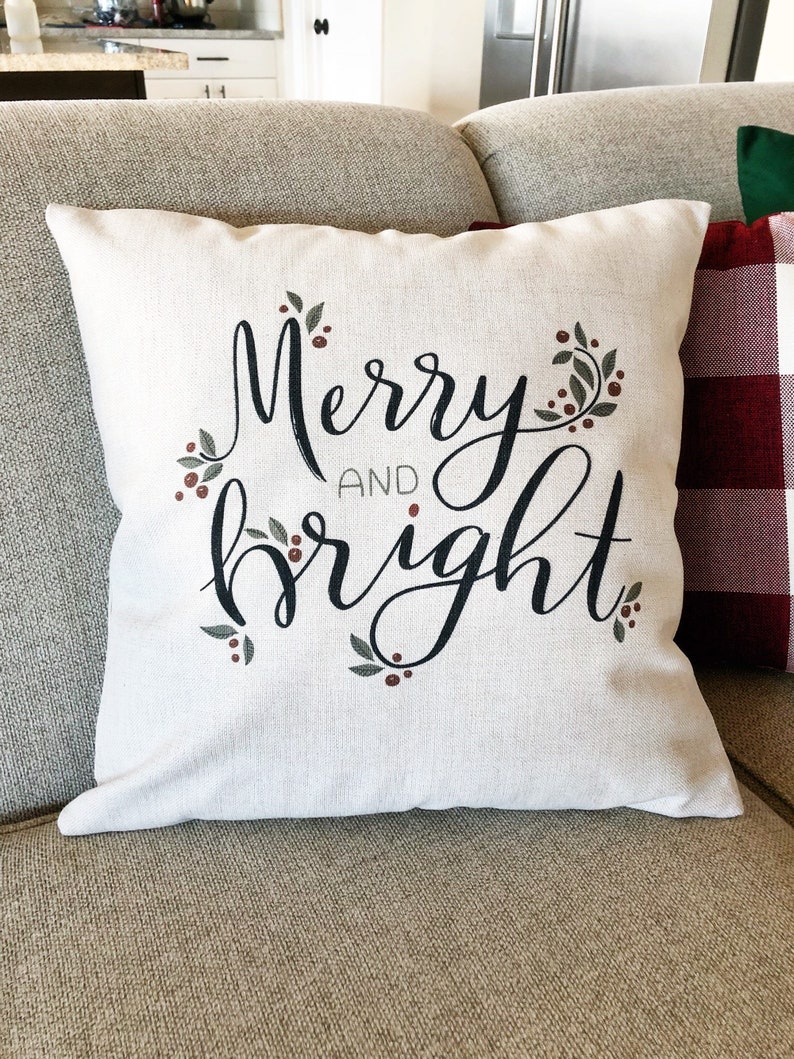 Merry and Bright Christmas Pillow Cover Christmas Pillow Etsy