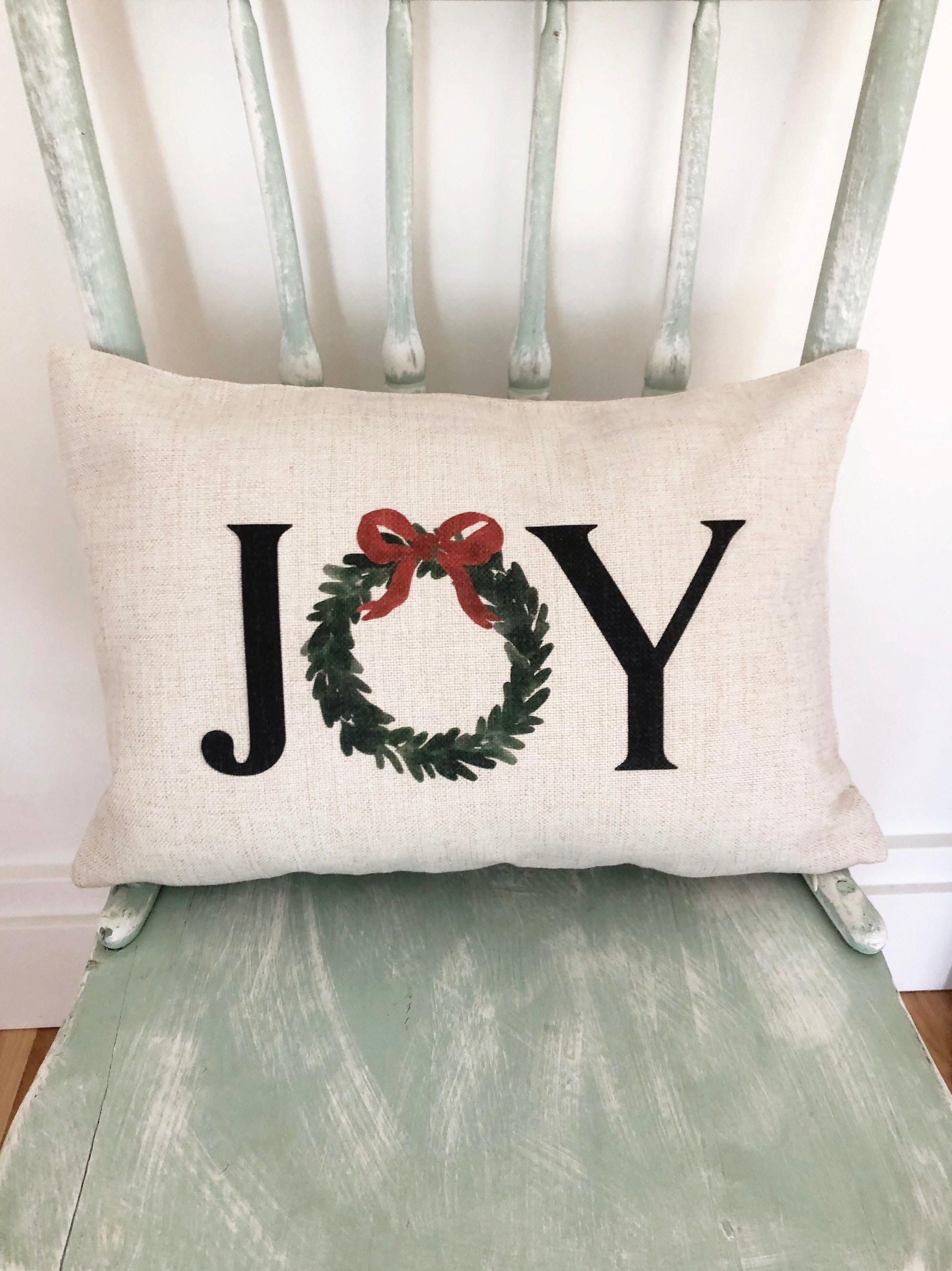 Joy top christmas pillow
