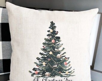 Christmas Tree Linen Pillow Cover: Farmhouse Winter Decor