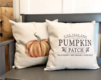 Linen Pumpkin Patch Pillow Cover: Vintage Farmhouse Autumn Decor