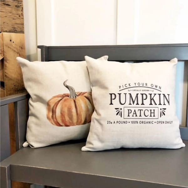 Linen Pumpkin Patch Pillow Cover: Vintage Farmhouse Autumn Decor