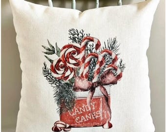 Candy Cane Christmas Pillow Cover: Farmhouse Linen Decor