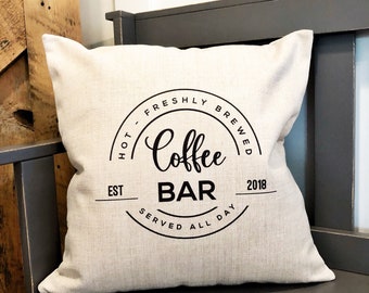 Coffee Bar Linen Pillow Cover - Rustic Farmhouse Decor