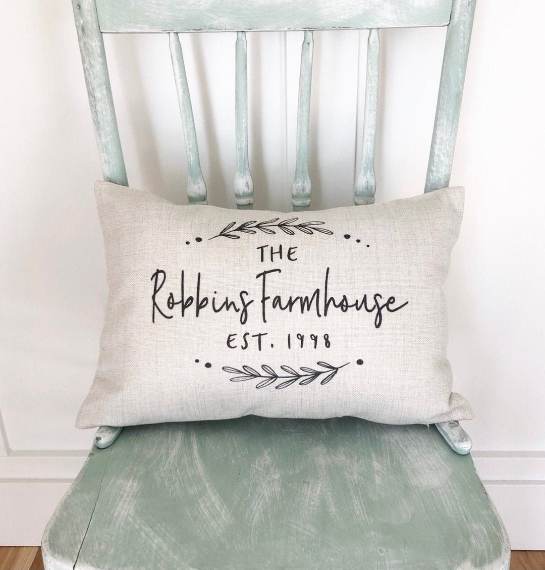 Personalized Last Name Farmhouse Pillow Cover Wedding Gift Engagement