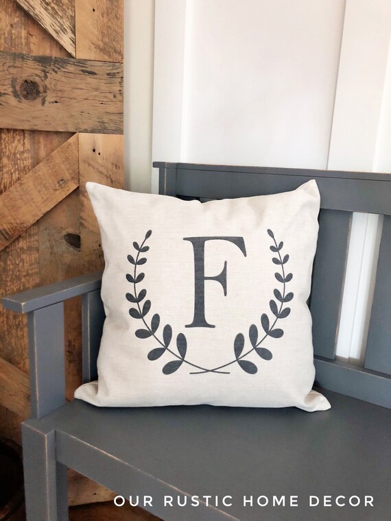 Initial Pillow Cover personalized Letter Pillow Cover Monogram Pillow Farmhouse Pillow Covers Rustic Pillow Farmhouse Rustic Decor Etsy