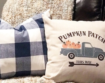 Pumpkin Patch Truck Linen Pillow Cover - Farmhouse Fall Decor