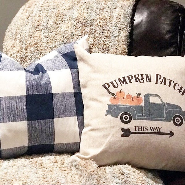 Pumpkin Patch Truck Linen Pillow Cover - Farmhouse Fall Decor