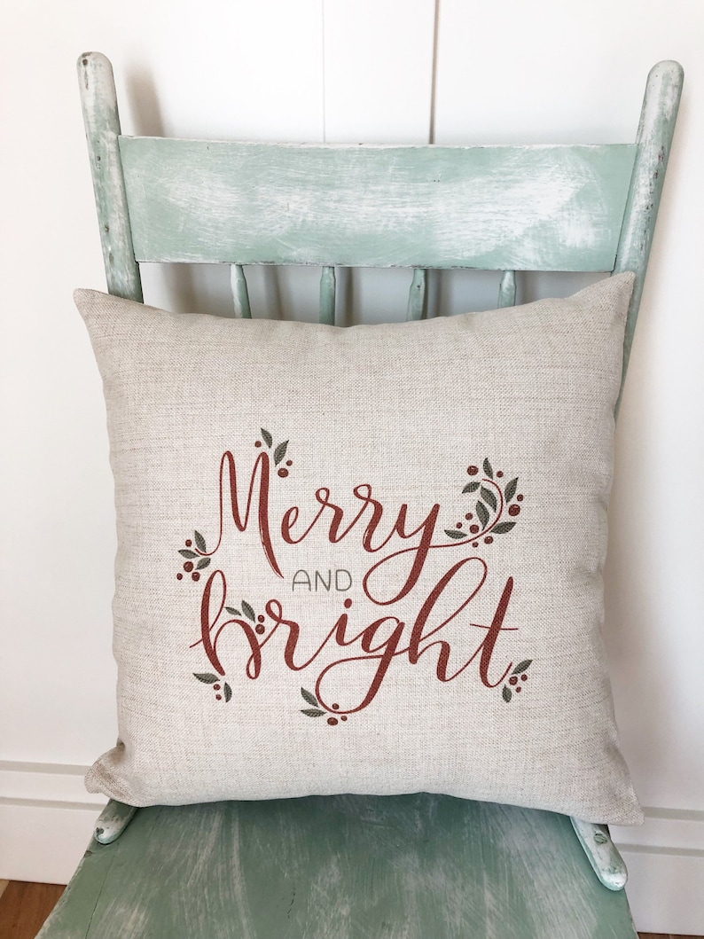 Merry and Bright Christmas Pillow Cover Christmas Pillow Etsy