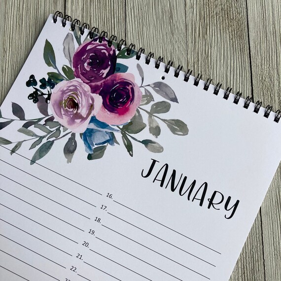 Floral Perpetual Calendar/watercolour Birthday Reminder Etsy Australia
