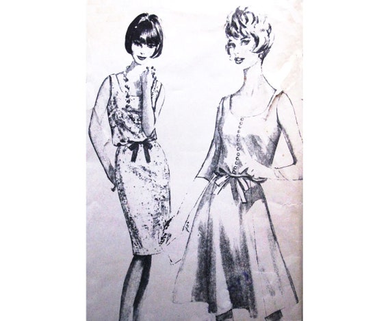 1965 cocktail dress 50s Fit N Flare Cocktail Party Dress w/ Cummerbund Sash Formal Prom Petite  Sewing Pattern Simplicity 1965 B31